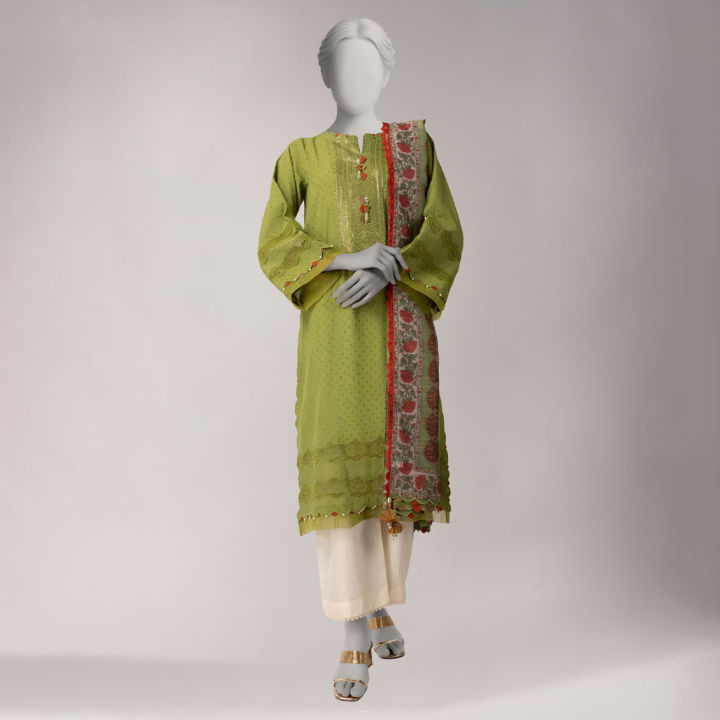 Junaid Jamshed Unstitched 2 Piece Shirt And Dupatta Green Doria Embroidered - Designcode: Jds-26-1247 Riwayat-1 -Collection: Spring Vol 1 2026