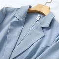 Blue Solid Casual Turn-Down Collar Single Button Three Quarter Sleeve Women's Jacket Suit Blazer Short Jackets Coat 2024 Fashion. 