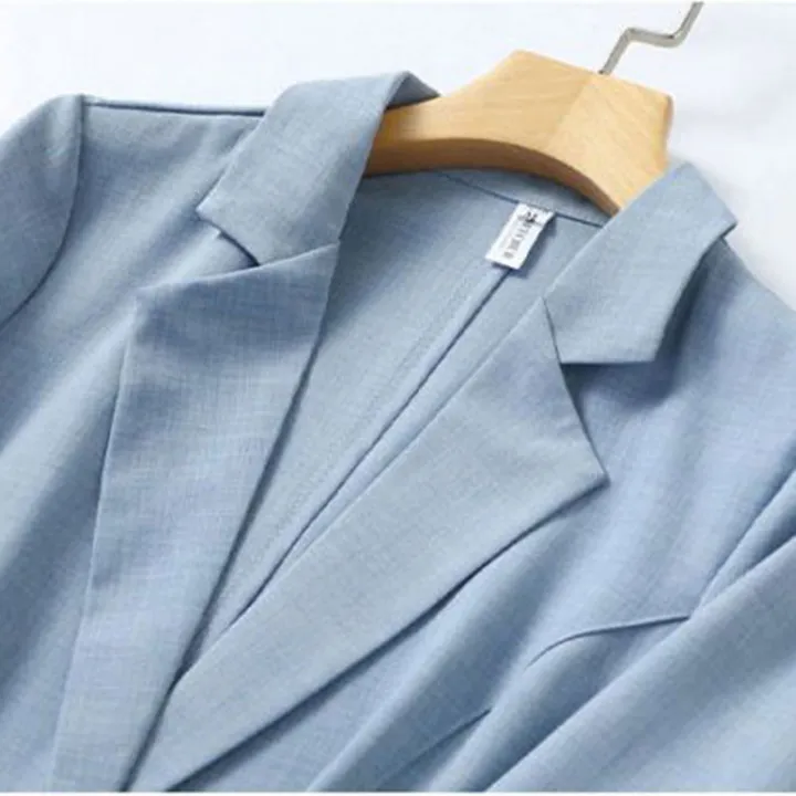 Blue%20Solid%20Casual%20Turn-Down%20Collar%20Single%20Button%20Three%20Quarter%20Sleeve%20Women's%20Jacket%20Suit%20Blazer%20Short%20Jackets%20Coat%202024%20Fashion%20-%20Image%205