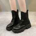 2025 New Fashion Thick Sole Thick Heel Women's Boots Large Size Women's Shoes Black Platform Sole Small Short Boots. 