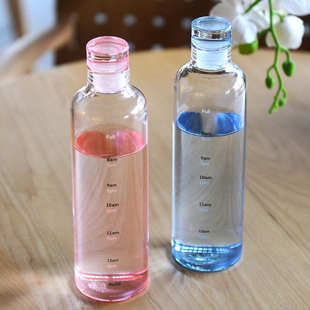 500ml Glass Bottle With Time Marker Cover For Water Drinks Transparent Milk Juice Simple Cup Birthday Gift