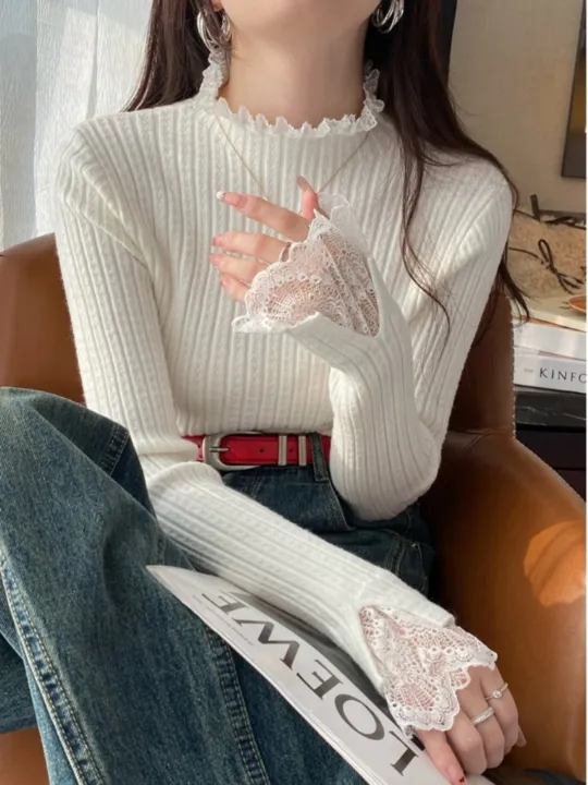 Autumn%20Winter%20Female%20Long%20Sleeve%20Knit%20Patctwork%20Lace%20Sweater%20Turtleneck%20Skinny%20Elastic%20Knitted%20Pullovers%20Women%20Solid%20Color%20Tops%20-%20Image%204