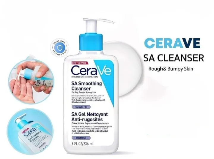 Cerave SA Smoothing Cleanser ( 236ml ) (For Dry / Rough ,Bumpy Skin) UK Import (EXP 09/2026)