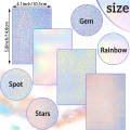 50 Sheets Holographic Vinyl Sticker Paper Clear A6 Self Adhesive Waterproof Cold Lamination Film Gem Rainbow Sand Star Patterns. 