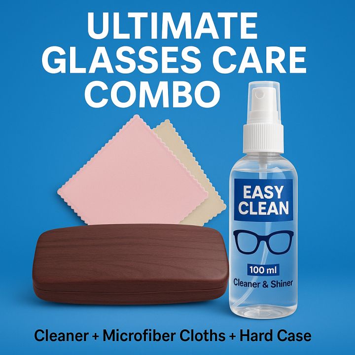 ultimate eyeglasses CARE pack. package 1: Lens cleaner + Microfiber cloths package 2: Lens cleaner + Hard box + Microfiber cloths