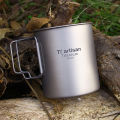Tiartisan Tatinium Camping Mug Hiking Tableware Fodable Handle Coffee Cups with Lids Lightweight Frosted Cup Mugs. 