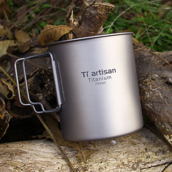 Tiartisan Tatinium Camping Mug Hiking Tableware Fodable Handle Coffee Cups with Lids Lightweight Frosted Cup Mugs