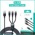 JoyRoom S-A18 3-in-1 Fast Charging and Data Cable – USB-A to Lightning, Type-C, and Micro, 3.5A. 
