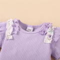 0-18Months Baby Girl Clothes Set Purple Short Sleeve Romper + Flowers Shorts with Headband Toddler Girl Summer 3PCS Outfit. 