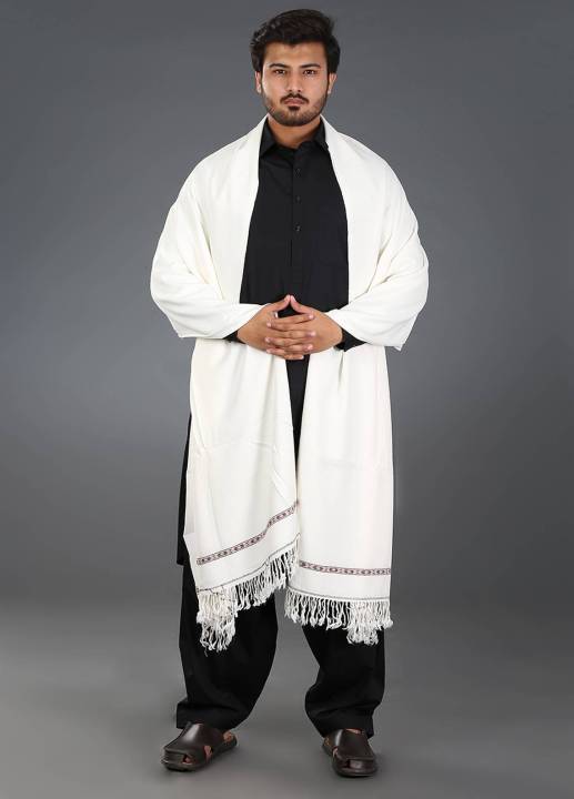 High quality dussa shawl for men white colour