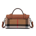 Women's New Style Summer Trendy Casual Versatile Canvas Plaid Small Square Genuine Leather Crossbody Bag. 