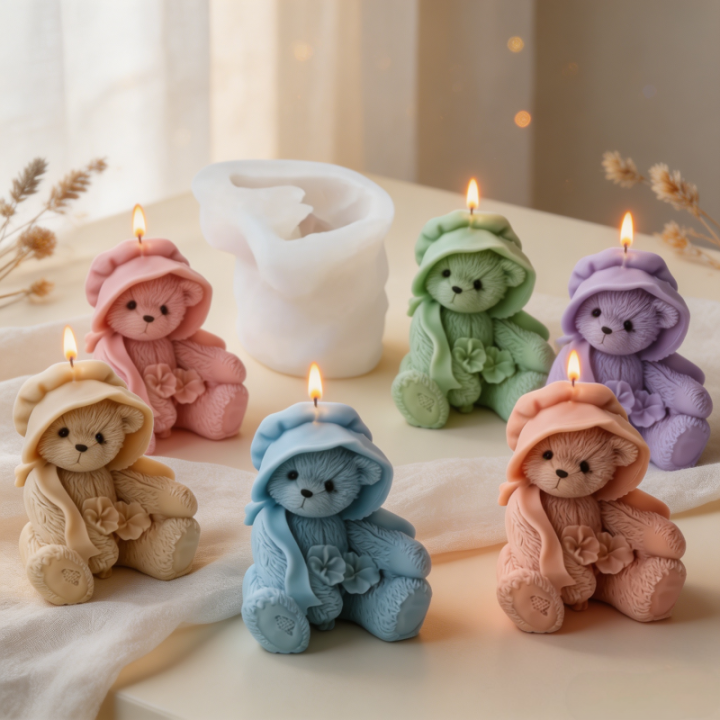 3D Teddy Bear Silicone Candle Mold Animal Cute Couple Bears Epoxy Resin Mould Home Decor Soap Making Tools Romantic Wedding
