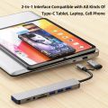 USB C Hub USB Hub 3.0, Aluminum 7 in 1 USB Extender, USB Splitter with 1 X USB 3.0, 4 X USB 2.0 and 2 X USB C Ports.