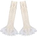 Ruffled Design Knitted Leg Warmer Lace Trim Bow Tiered Lace Lolita Socks Warm Knitted Fabric T-shaped Lace Socks Japanese Style.