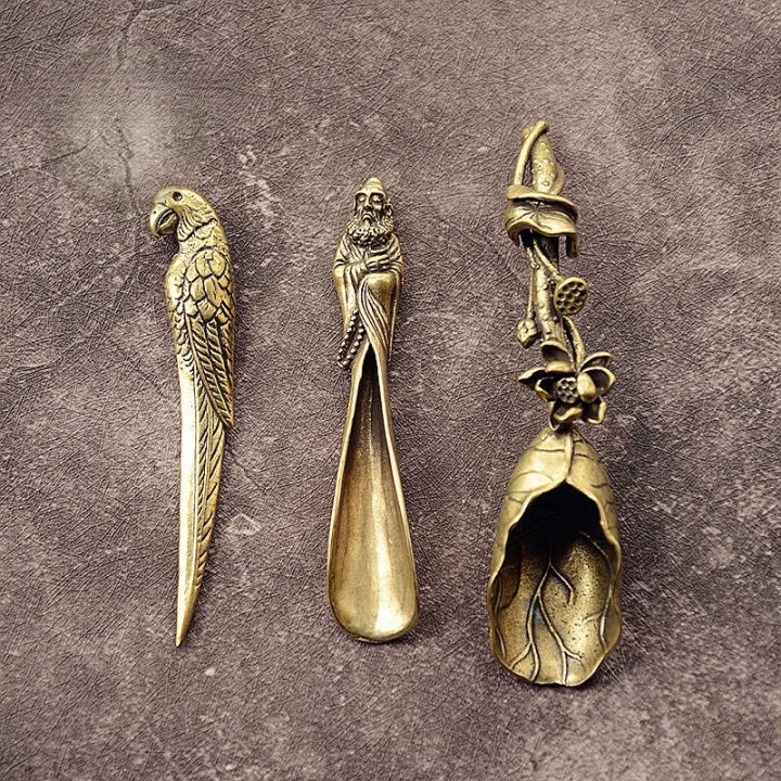 New Style Creative Tea Scoops Shovel Brass Copper Lotus Root Bamboo Tableware Coffee Spoon Pet Ceremony Ice Cream