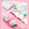 Cute Cat Ear Wireless Headphones with RGB Lights – Bluetooth 5.0 Headband Headset with Mic for Kids & Teens (Phone & PC). 