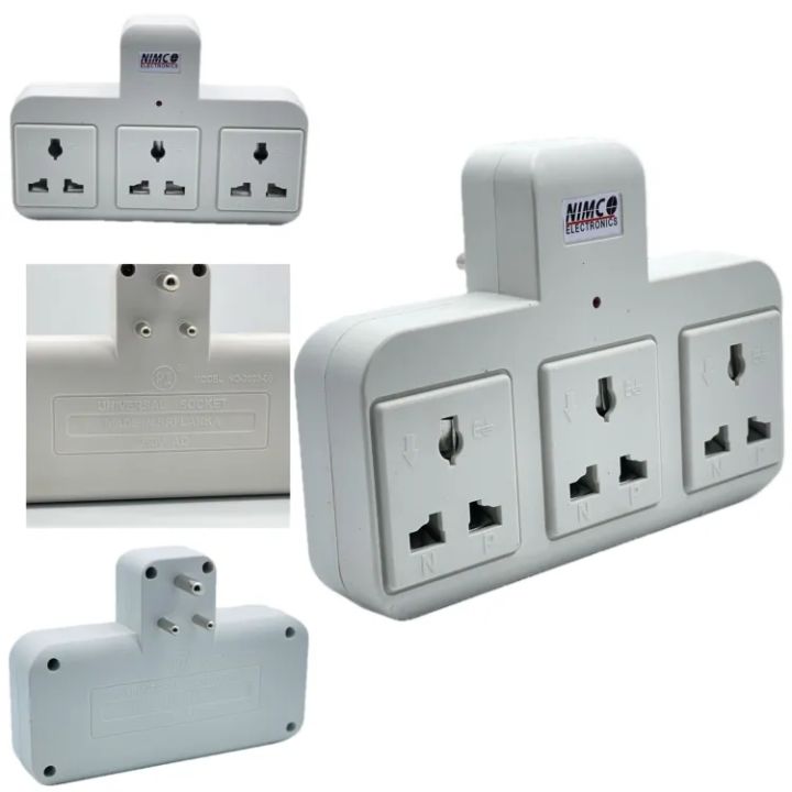 Multi plug wall Socket adapter - 5A Multi Socket 3 way Universal type outlet - Travel adapter