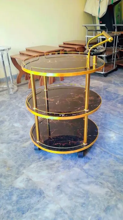 Tea%20Trolley%20circular%20shape%20golden%20color%20three%20shelf%20-%20Image%203