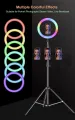 7 Feet Tripod Stand with 26 CM RGB Selfie Ring Light & Mobile Phone Holder for Tiktok Videos Best Quality Metal Tripod Tiktok Light, RGB 26cm Ring Light with 7ft Tripod Stand, Photography Kit - Elegant Home. 