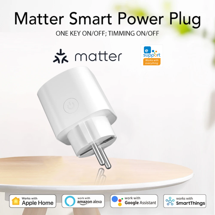 Smart EU Plug Matter WiFi Socket 16A Timer Outlet Support EWeLink Apple Homekit with Google Home Alexa
