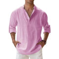 Streetwear Men Lightweight Shirts Long Sleeve Henley Cotton Linen Shirts for Men Beach Hawaiian Shirts Breathable Collar Tshirts.
