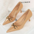 Women New Elegant 7cm 10.5cm High Heels Pumps Female Red Wedding Premium Dress Shoes Lady Trendy Metal Decoration Shoes.