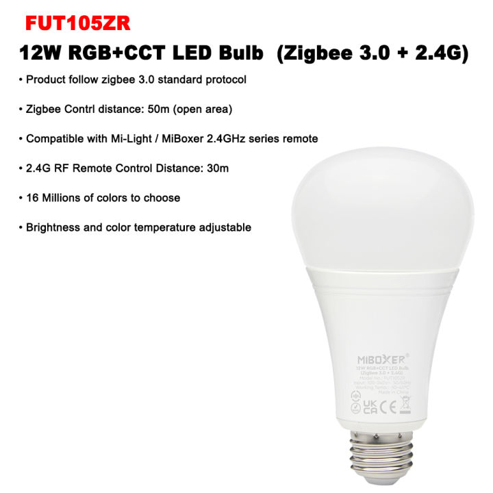 Miboxer%20FUT105ZR%20Zigbee%203.0+2.4GRF%20AC100-240V%20Smart%20TUYA%20%2012W%20E27%20RGB+CCT%20Brightness%20and%20color%20temperature%20adjustable%20LED%20Bulb%20-%20Image%207