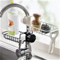 Sponge Holder with towel hanger, Stainless Steel Faucet Storage Rack, Adhesive Sink Caddy Organizer for Brush, Towel. Shower Soap Dish for Bathroom, Kitchen Hanging Storage Accessories Black. 
