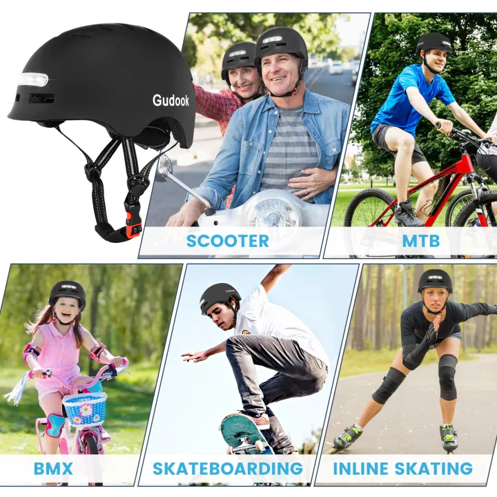 GUDOOK%20Adult%20Bike%20Helmet%20with%20Light%20-%20Bicycle%20Helmets%20Men%20-%20Women%20-%20Front%20and%20Back%20LED%20Lights%20for%20%20Scooter%EF%BC%8C%20Cycling,%20Skating%20-%20Image%204