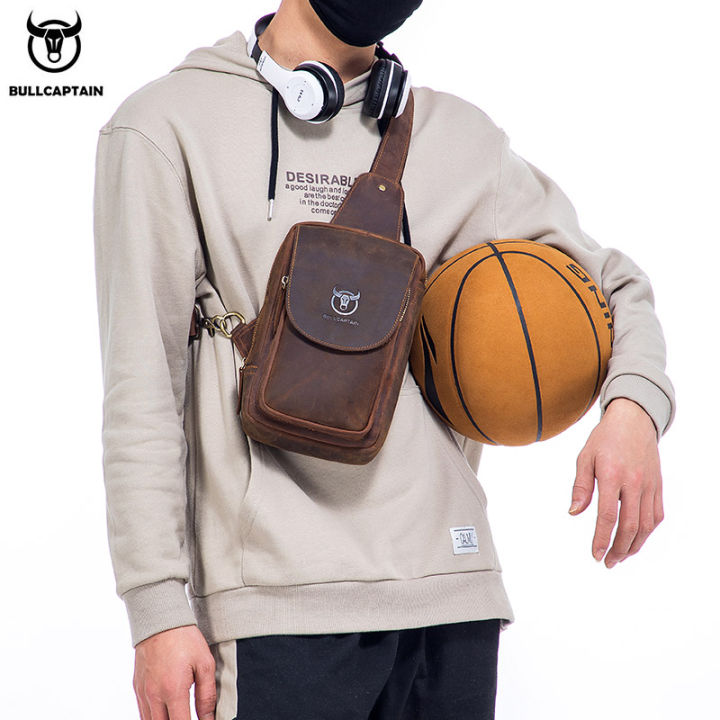 BULLCAPTAIN%20Men's%20Crossbody%20Bags%20Crazy%20Horse%20Leather%20Chest%20Bag's%20Leather%20Crossbody%20Bages%20Retro%20Men's%20Zip%20Pocket%20Short%20Travel%20Bag%20-%20Image%203