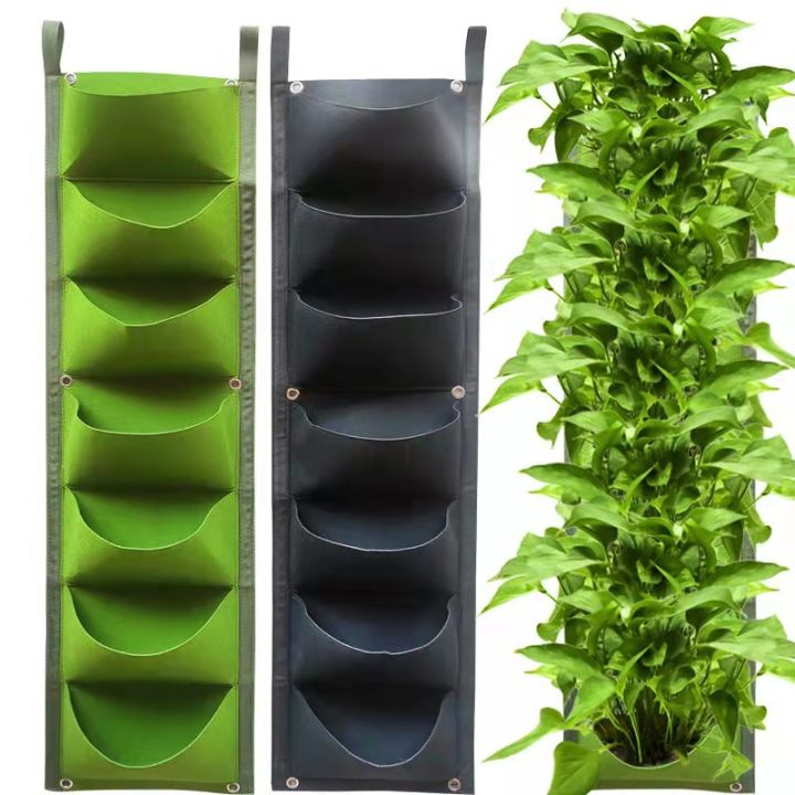 7 Pocket Vertical Growing Planting Bag Felt Fabric Wall Hanging Outdoor ...