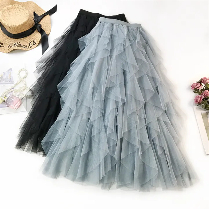 New%20Fashion%20Tutu%20Tulle%20Skirt%20Women%20Long%20Maxi%20Skirt%20Spring%20Summer%20Korean%20Black%20Pink%20High%20Waist%20Pleated%20Skirt%20Female%20-%20Image%203