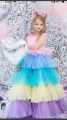 Net frill fairy frock | 4 layered net frock | Rainbow colours net frill frock for girls. 