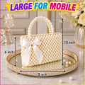 Elegant Mini Handmade Pearl Bag With Ribbon Bow – Versatile Design for Crossbody and Shoulder Carry - Wedding Clutch. 