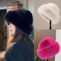 Warm Women's Winter Hat Fluffy Fur Bucket Hat For Women Plush Fisherman Hat Thicken Cold Snowy Day Panama Cap.