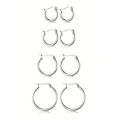 4 Pairs Silver Stainless Steel Hoop Stackable Earrings for Women, 14K Gold Plated Simple Cute Huggie Earrings for Girl. 
