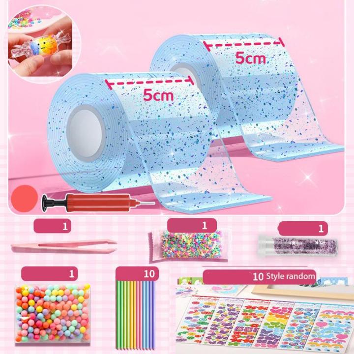 Sticker Decompression Set PET Nano Tape DIY Kneading Music Blowing Bubble Sticker Tool Set Double ...