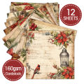 Victorian Christmas Scrapbook Paper Set,12 sheets Poinsettia Birds Santa Patterns Decorative Craft Paper for Journal DIY Crafts.