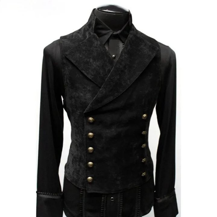 Mens Double Breasted Gothic Steampunk Velvet Vest Men Stage Cosplay Prom Costume Mens Vest