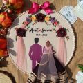 Customized Bat Paki / Marriage Fixed / Date Fixed Hand Embroidery Hoop - 8 Inch Wooden Frame | Personalized Gift. 
