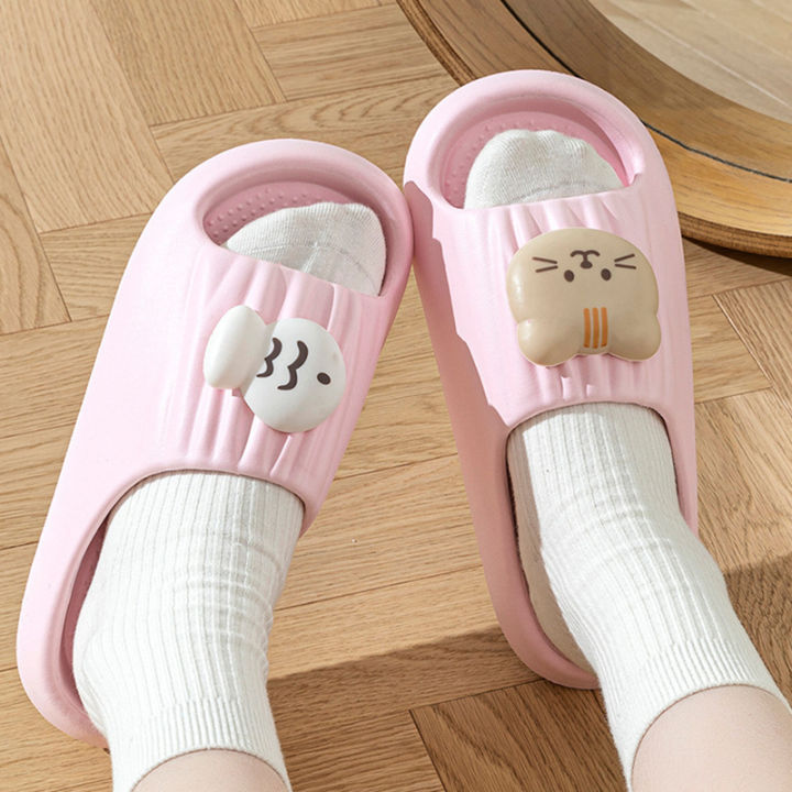 Cute Cat Decoration Soft Cloud EVA Indoor Slippers Women Summer 2026 Comfort Thick Bottom House Slippers Girl's Cartoon Slides