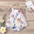 Summer female infant black and white flower print suspender triangular Romper. 