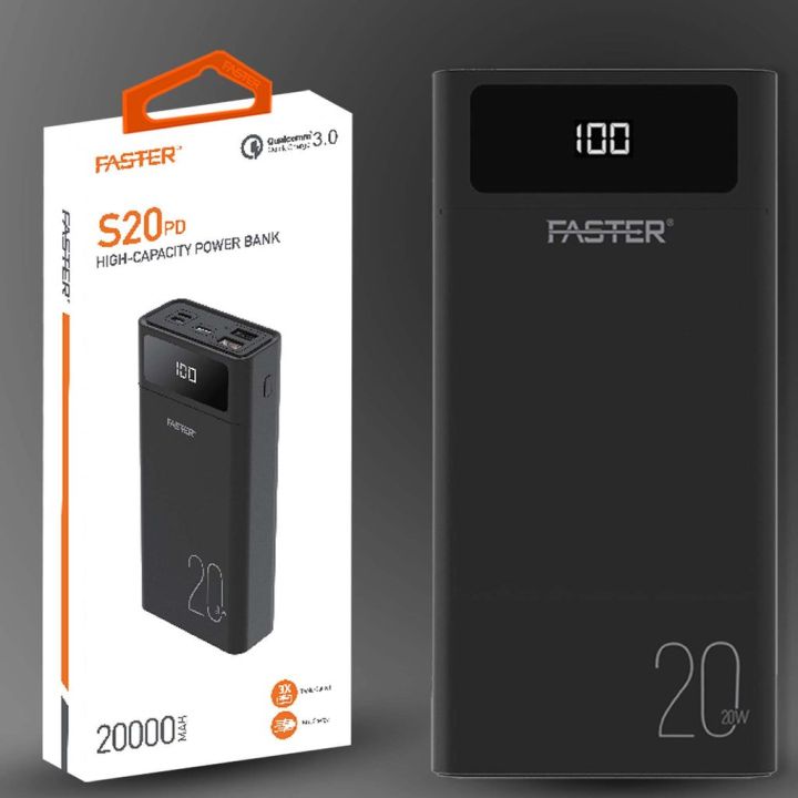 FASTER S20 PD-20W Qualcomm Quick Charge 3.0 Power Bank 20000 MAh With Digital Display