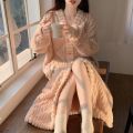 1pcs Coral Velvet Rainbow Flower Bathrobe 2025 New Winter Loose Warm Cute Long Sweet Cardigan Home Wear Pajamas.