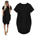 Plus Size Women Short Sleeve O-Neck Loose Casual Dresses.