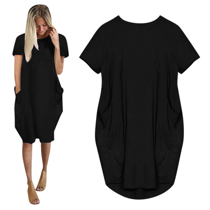 Plus%20Size%20Women%20Short%20Sleeve%20O-Neck%20Loose%20Casual%20Dresses%20-%20Image%203
