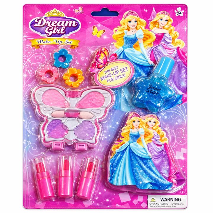 Kids Makeup Toy Set 9 Pcs – Princess Pretend Play Cosmetic Kit for Girls – Butterfly Compact, Lipsticks & Perfume Bottle – Safe Children Beauty Play Set