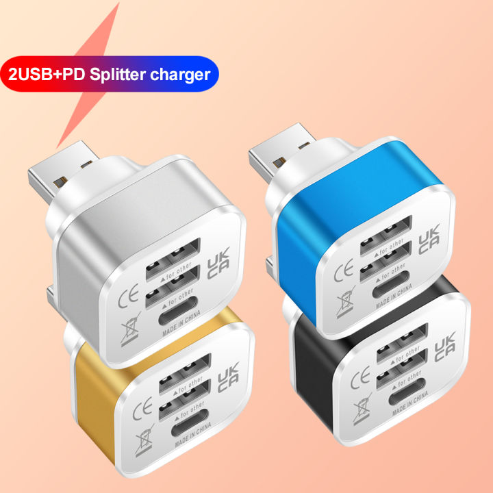 1X 3Port New 2.0 2USB+Typec Charger Expander USB Splitter USB Hub