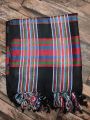 Black Linen Balochi Chadder Shawl – Traditional Unisex Dupatta, 45" x 45". 