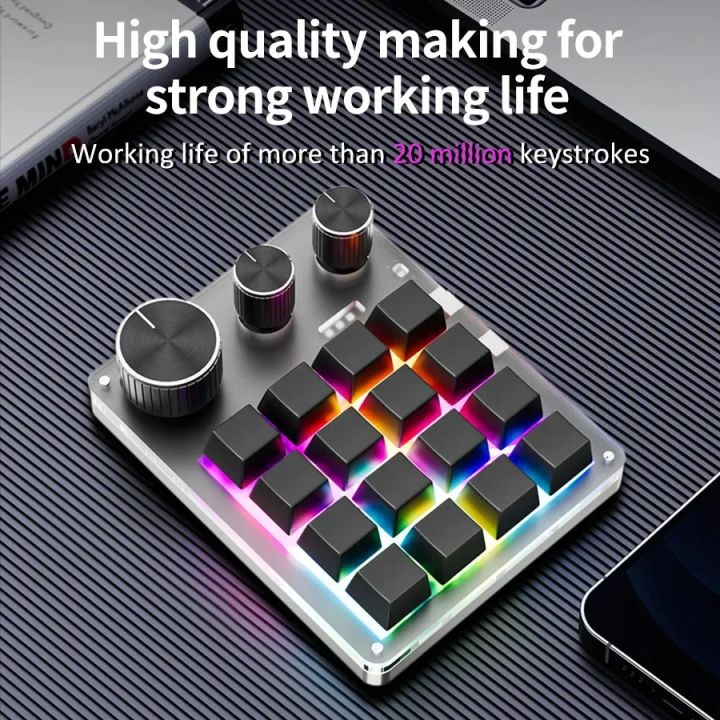 16-Key Custom Mechanical Keyboard 3 Knobs Including Volume Button Knob ...